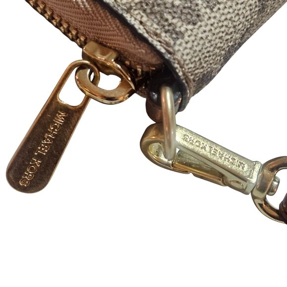 Michael Kors Logo Zip-Around Wristlet Wallet Beige/Brown Leather & Canvas - Picture 3 of 12